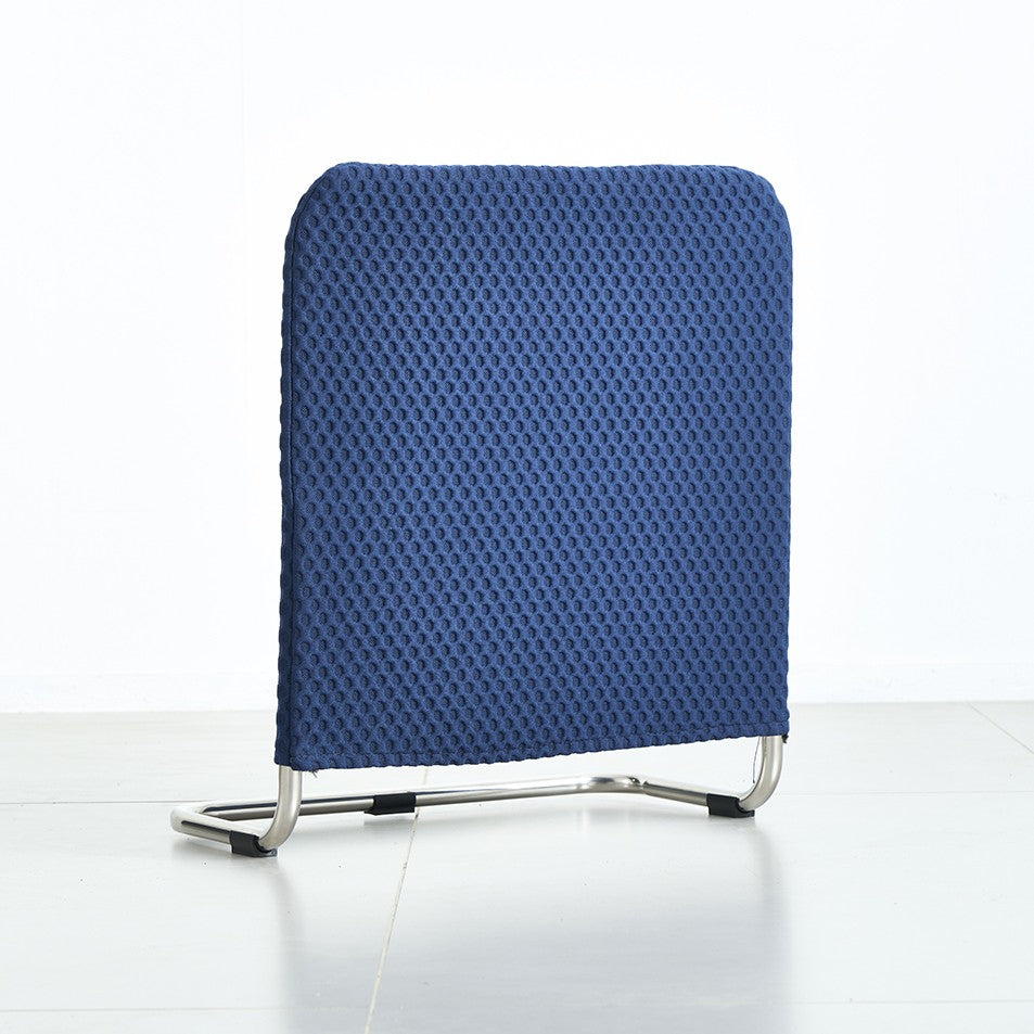 Blue supporting bar with a patterned backrest on a gray background