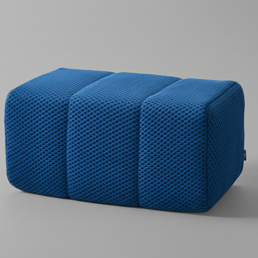 Blue textured cube on a Gray background