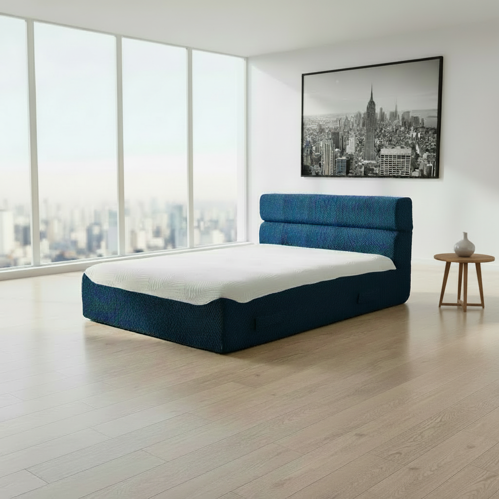 One piece Blue Bed No Assembly required. 