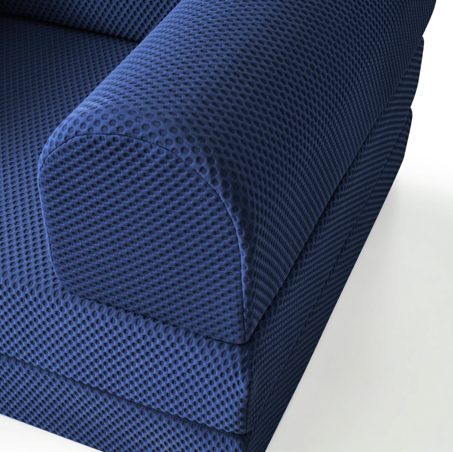 Close-up of a blue textured Single Sofa - Bro on a white background