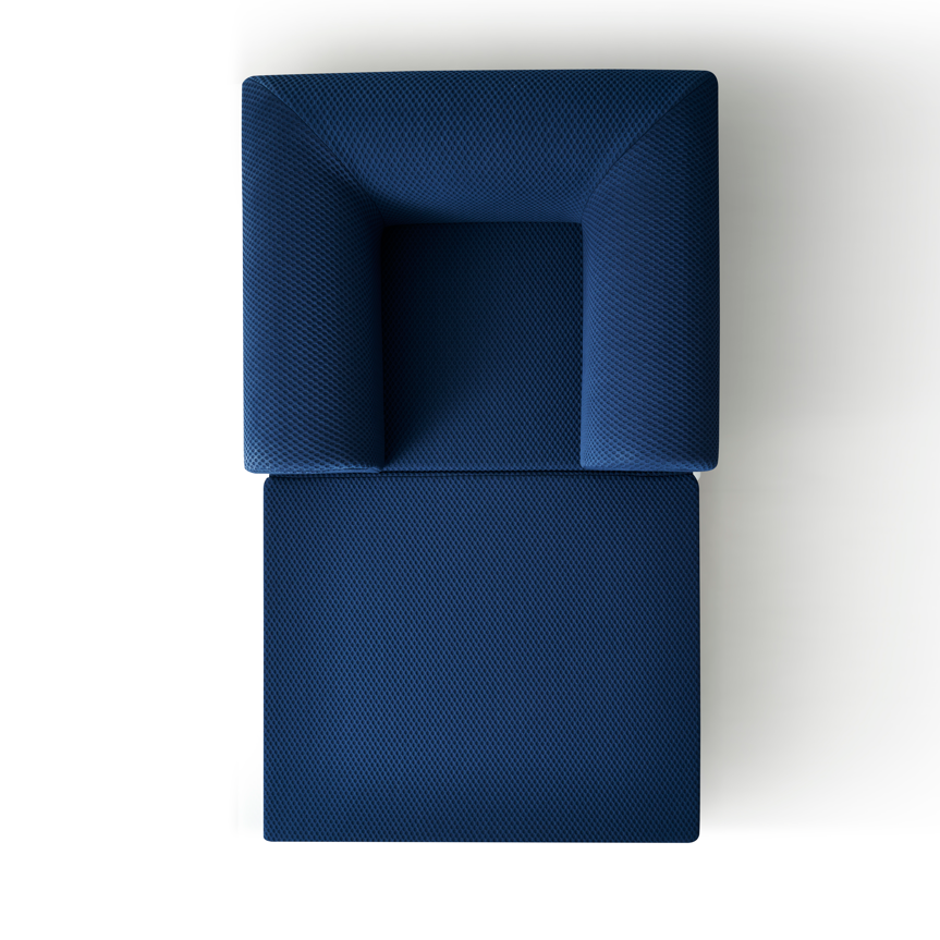 Top view of a blue textured Single Sofa- Bro, Open to a Single Bed on a white background
