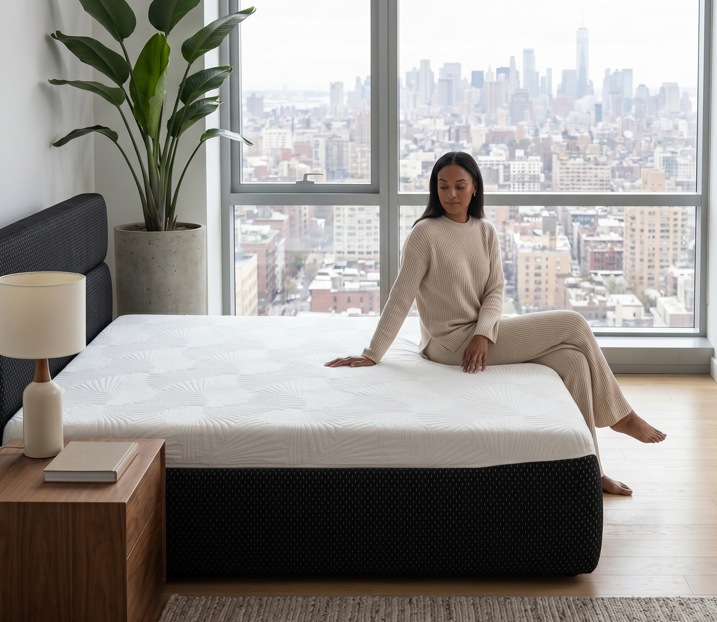 Phaf Queen Size Serena bed with a modern design, featuring a sleek headboard and sturdy wooden frame for a comfortable sleep.