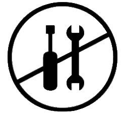 Symbol with a gear, wrench, and prohibition sign inside a circle